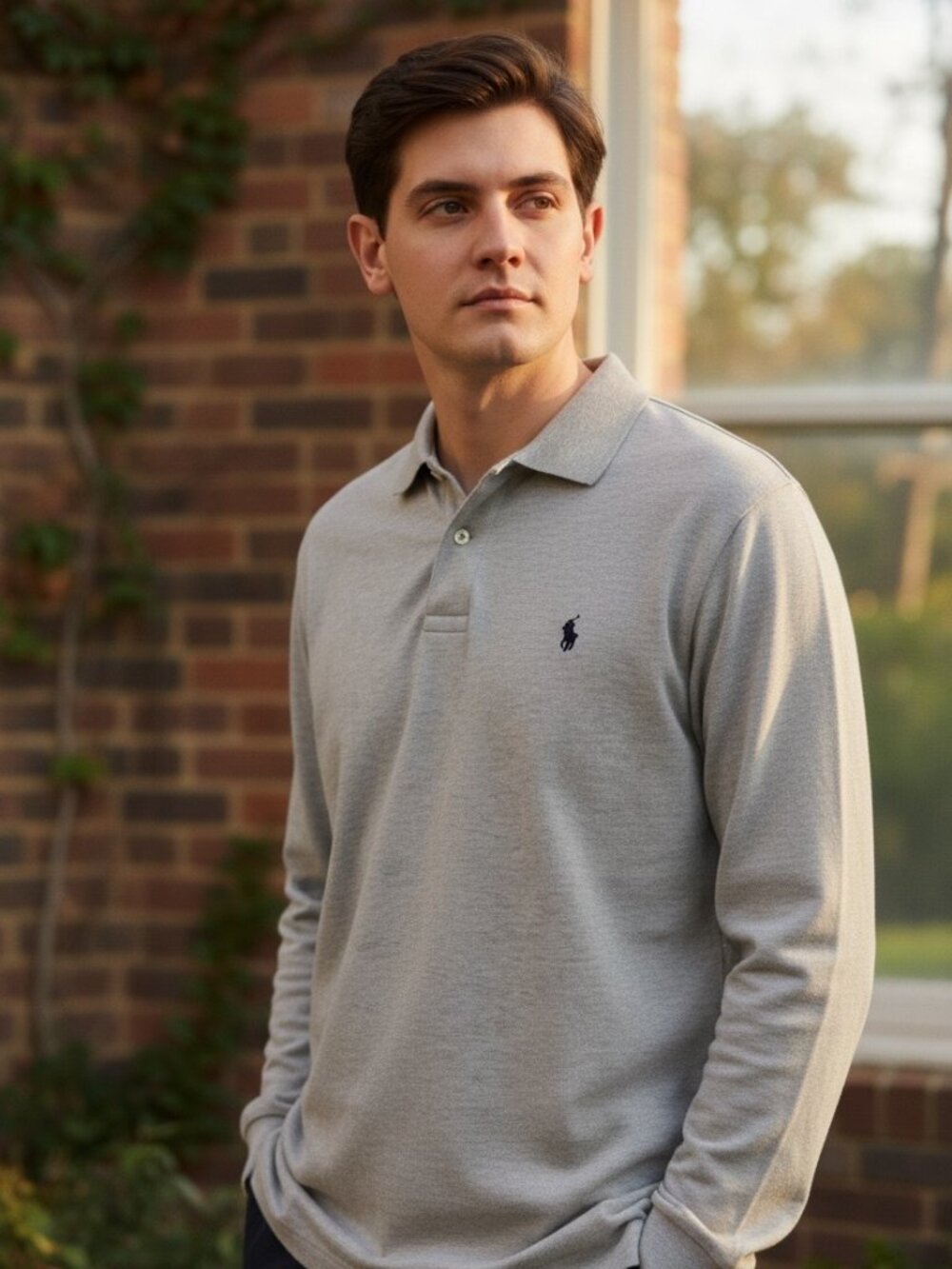 Polo Ralph Lauren Men’s L Long Sleeve Polo Shirt Beige Heather Classic Fit Cotto
